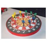 Vintage Round Dart Board with 18 Assorted Darts