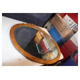 Antique Oval Wall Mirror with Ornate Wooden Frame