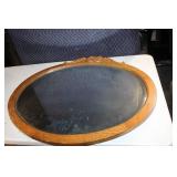 Antique Oval Wall Mirror with Ornate Wooden Frame