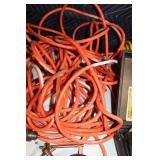 Assortment of Power Tools and Accessories Including Drill, Jigsaw, Light, and C-Clamps