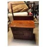 Antique Wooden Dry Sink with No Mirror and Brass Handles