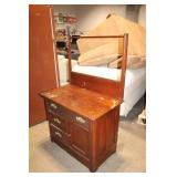 Antique Wooden Dry Sink with No Mirror and Brass Handles