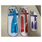3 New Ceramic Coated Kitchen Knives with Sleeves
