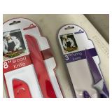 3 New Ceramic Coated Kitchen Knives with Sleeves