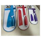 3 New Ceramic Coated Kitchen Knives with Sleeves