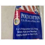 New 3 x 5 ft American Flag with Pole and Bracket