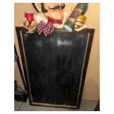 Vintage Chalkboard with Chef Figurine Holding Wine and Grapes