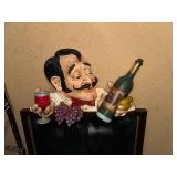 Vintage Chalkboard with Chef Figurine Holding Wine and Grapes