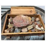 Collection of Polished Semi-Precious Stones in Wooden Chest