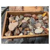 Collection of Polished Semi-Precious Stones in Wooden Chest