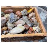 Collection of Polished Semi-Precious Stones in Wooden Chest