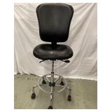 Multi Functional Ergonomic Lab Stool Chair With Foot Ring -Comfort form-fitting back, thick cushioning, polished aluminum base & smooth swivel. Ideal for drafting, lab, or tall desk use -Seat Has 