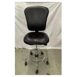 Multi Functional Ergonomic Lab Stool Chair With Foot Ring -Comfort form-fitting back, thick cushioning, polished aluminum base & smooth swivel. Ideal for drafting, lab, or tall desk use -Seat Has 