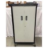 Two-Door Portable Steel Storage Cabinet on Casters — Lockable Doors (New Key Needed). Perfect for Garage, Workshop, Office, or Home — Easy to Move & Secure Your Tools and Supplies Anywhere!