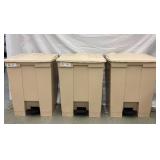 Lot of 3 Rubbermaid Commercial Step-On Trash Cans – Commercial Indoor Utility Bins with Hands-Free Pedal, Slow-Close Lid & Tough All-Plastic Build – Great for Sanitary Waste Control!