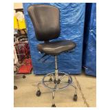 Multi Functional Ergonomic Lab Stool Chair With Foot Ring -Comfort form-fitting back, thick cushioning, polished aluminum base & smooth swivel. Ideal for drafting, lab, or tall desk use -Seat Has 