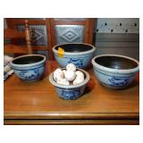 4 Vintage 1985 Rowe Pottery Works Salt Glaze Crock Bowls Pig on the Run, Various sizes