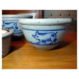 4 Vintage 1985 Rowe Pottery Works Salt Glaze Crock Bowls Pig on the Run, Various sizes