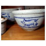 4 Vintage 1985 Rowe Pottery Works Salt Glaze Crock Bowls Pig on the Run, Various sizes