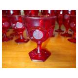 21 Fostoria Coin Glass Ruby Red Footed Water / Wine / Sherbet Goblets: 4” x 5” and  4” x 6 ½”
