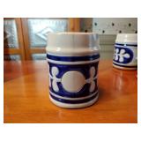 10 Colonial White & cobalt blue stoneware mug. Marked Williamsburg