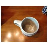 10 Colonial White & cobalt blue stoneware mug. Marked Williamsburg