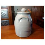Salmon Falls Stoneware 1998 crock with lid, Blueberry Basket design 8 ½” T