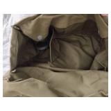 2 Vintage Finnish military gas masks, Suod 61T KRH ASC 12x30, with green canvas carrying bag.