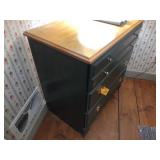 Wood 3-drawer Dresser, L 31 ½” x H 30” x W 18”; 1-drawer wood night stand, L 17” x H 24 ½” x W 17