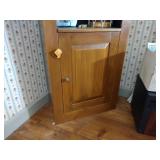 Wood Tombstone Curio Cabinet / bookshelf with 4 shelves and lower hidden storage. H 79” x W 14” x L 24”