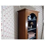Wood Tombstone Curio Cabinet / bookshelf with 4 shelves and lower hidden storage. H 79” x W 14” x L 24”