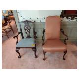 2 Accent Side Chairs with arms 26” x 20” x H 42 ½” (red) and 21” x 18” x H 38 ½