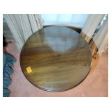 Round Pedestal Tilt-top Table with glass protective cover. 30” x 30” x H 27”