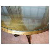 Round Pedestal Tilt-top Table with glass protective cover. 30” x 30” x H 27”