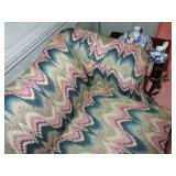 Custom Upholstered Camelback Sofa Chippendale style with stretcher base frame. L 7’ x W 32” x H 32”