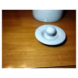 1990 Salmon Falls Stoneware Crock with lid, Blueberry Vine design, 9 ⅜” t