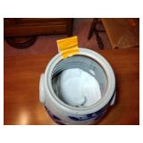 1990 Salmon Falls Stoneware Crock with lid, Blueberry Vine design, 9 ⅜” t