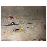 Fishing Rods: Shakespeare, abu-matic 170 Garcia, and zebco fishing rods. (Zebco has no string)