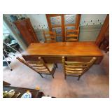 Wood Drop-leaf Harvest Table & 4 Ladderback Chairs with rush woven seat, table length 6’