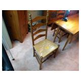 Wood Drop-leaf Harvest Table & 4 Ladderback Chairs with rush woven seat, table length 6’