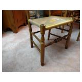 Wood Drop-leaf Harvest Table & 4 Ladderback Chairs with rush woven seat, table length 6’