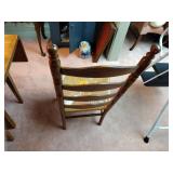 Wood Drop-leaf Harvest Table & 4 Ladderback Chairs with rush woven seat, table length 6’