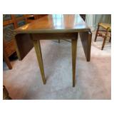 Wood Drop-leaf Harvest Table & 4 Ladderback Chairs with rush woven seat, table length 6’