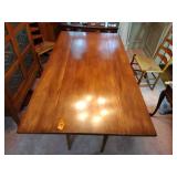 Wood Drop-leaf Harvest Table & 4 Ladderback Chairs with rush woven seat, table length 6’