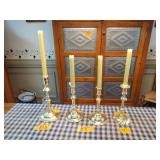 4 Baldwin Brass Candlestick Holders; 10 1/2" 2- 8 1/2", 9"