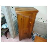 2 Wood Jelly Cabinets with turn-button latch, interior shelves. H 51 ½” x W 12 ½” x L 22