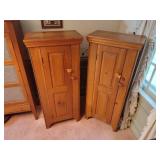 2 Wood Jelly Cabinets with turn-button latch, interior shelves. H 51 ½” x W 12 ½” x L 22