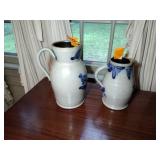 2 Rowe Pottery Works Salt Glazed large pitchers 1987 & 1988: 11” t & 8 ½” t