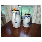 2 Rowe Pottery Works Salt Glazed large pitchers 1987 & 1988: 11” t & 8 ½” t