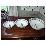 9 pottery pieces: Williamsburg Pottery 2 crocks; 2 pitchers; coffee cup; 3 Serving bowls; BBP coffee mug